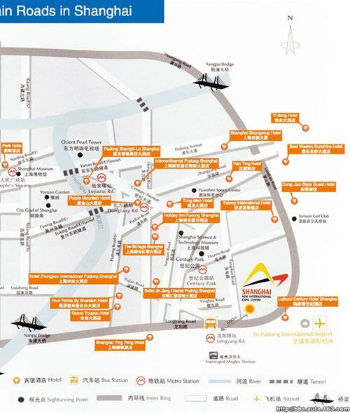上海车展场地周边酒店及主干道示意图